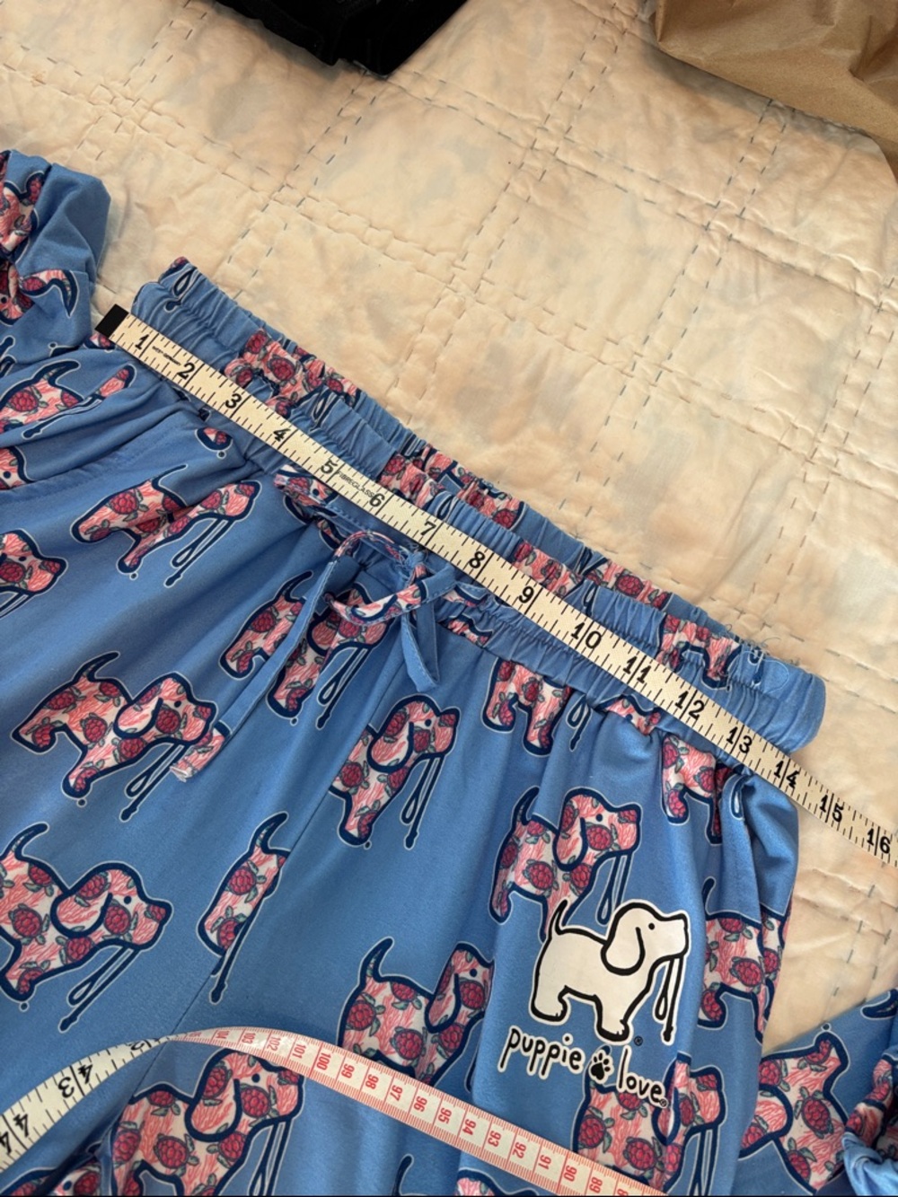 Puppie Love blue lounge pants / pajama pants sz L turtle puppies - Picture 4 of 7